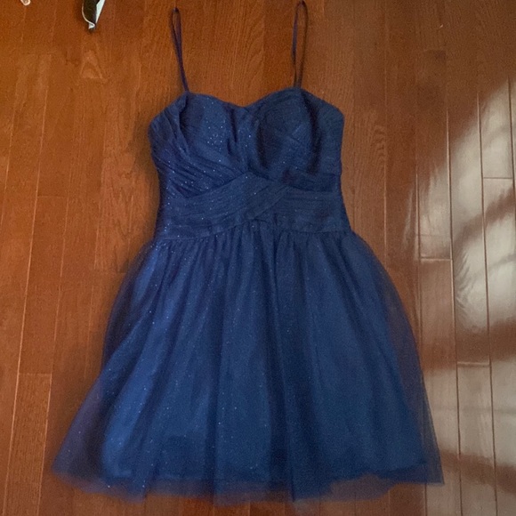 Adrianna Papell Strapless Sparkly Navy Blue Party Dress - Picture 8 of 16